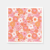 Retro Boho Roze Sinaasappel Bloemen Schattige Bloe Servet (Voorkant)