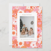 Retro Boho Roze Sinaasappel Bloemen Schattige Foto Feestdagenkaart (Voorkant)