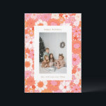 Retro Boho Roze Sinaasappel Bloemen Schattige Foto Feestdagenkaart<br><div class="desc">Retro Boho Roze en Sinaasappel Bloemen Schattige Kerstmis Foto Vakantie Kaart</div>