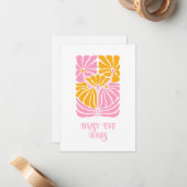 Retro Boho Roze Sinaasappel Gouden Bloemen Notitiekaartje (Voorkant / Achterkant in situ)