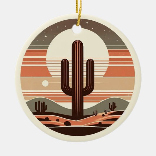Retro Boho Saguaro Cactus Woestijn Zonsondergang O Keramisch Ornament (Voorkant)
