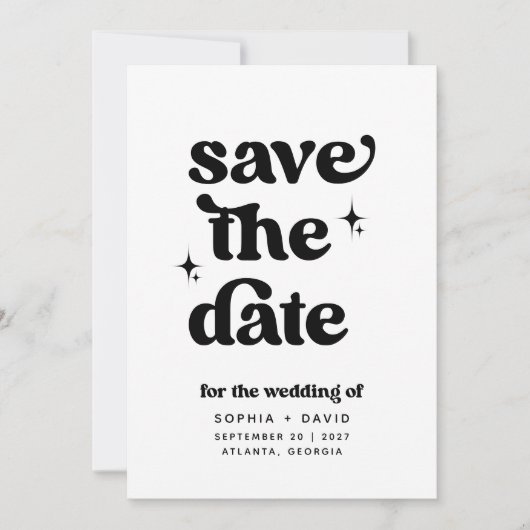 Retro Boho Save the Date Zwart en Wit Kaarten (Voorkant)