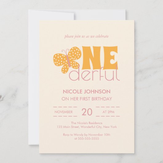 Retro Boho Schattige Vlinder Kinder 1e Verjaardag Kaart (Voorkant)