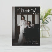 Retro  Boho Script Photo Black Wedding Bedankkaart