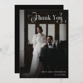 Retro  Boho Script Photo Black Wedding Bedankkaart