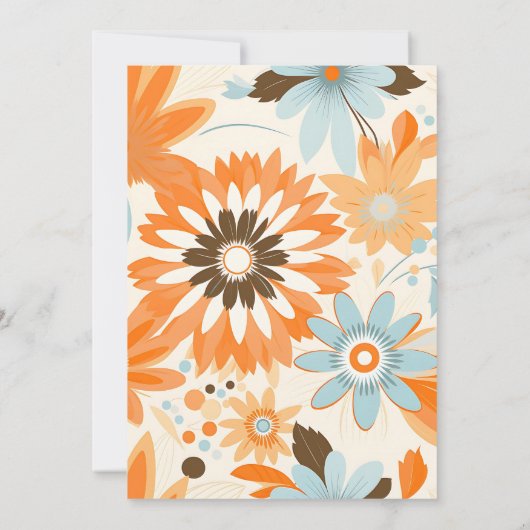 Retro Boho Sinaasappel Blauw Bloemen Groovy Bruilo Kaart (Achterkant)