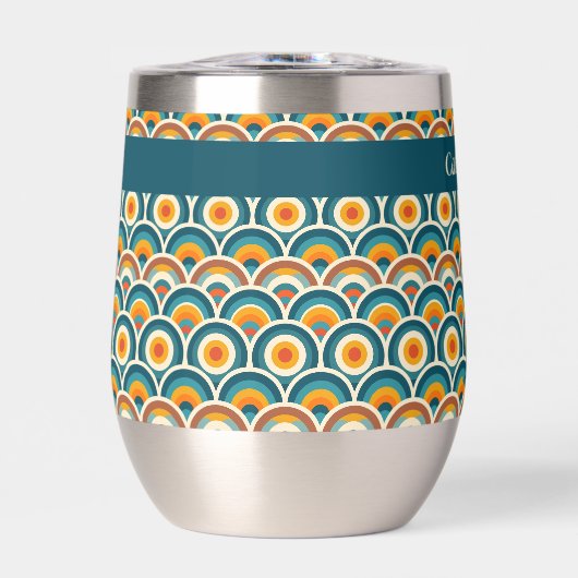 Retro Boho Sinaasappel Blauw Zon Cirkel Patroon (Voorkant)