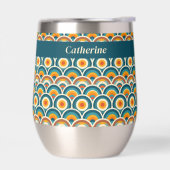 Retro Boho Sinaasappel Blauw Zon Cirkel Patroon (Links)