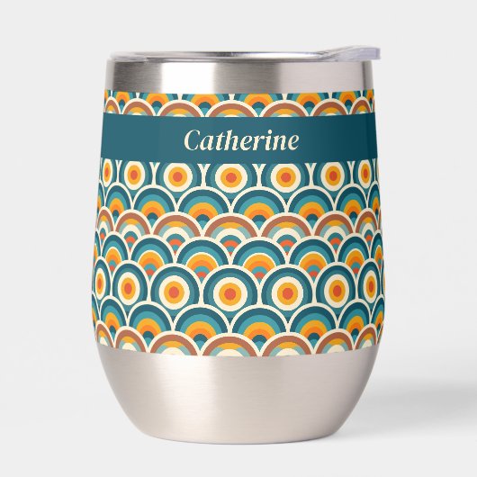 Retro Boho Sinaasappel Blauw Zon Cirkel Patroon (Links)