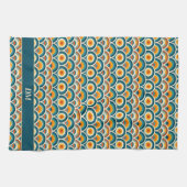 Retro Boho Sinaasappel Blauw Zonpatroon Monogram Theedoek (Horizontaal)