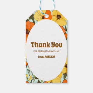 Retro Boho Sinaasappel Geel Bloemen Leuke Verjaard Cadeaulabel