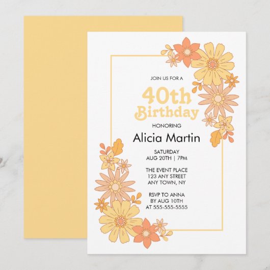 Retro Boho Sinaasappel Perzik Flora Groovy 40e ver Kaart (Voorkant / Achterkant)