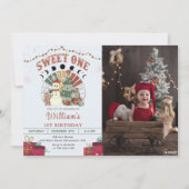 Retro Boho Sneeuwman Kerstboom 1e Verjaardag Kaart (Voorkant)