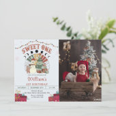 Retro Boho Sneeuwman Kerstboom 1e Verjaardag Kaart (Staand voorkant)