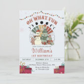 Retro Boho Sneeuwman Kerstboom Verjaardagsfeest Kaart (Staand voorkant)