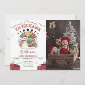 Retro Boho Sneeuwman Kerstboom Verjaardagsfoto Kaart (Voorkant)