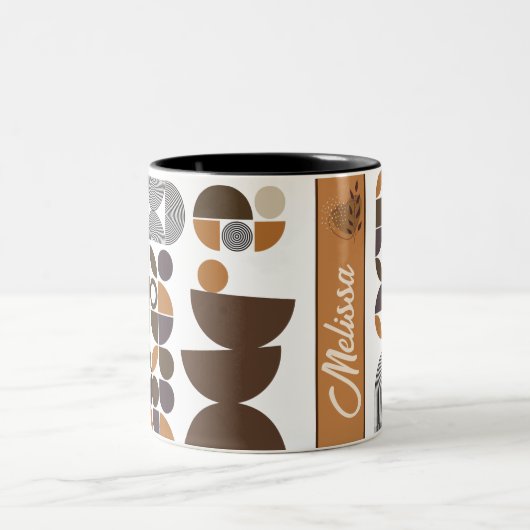 Retro Boho stijl kleurrijk geometrisch patroon Tweekleurige Koffiemok (Center)