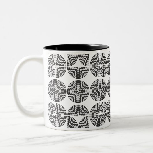Retro Boho stijl Modern zwart geometrisch patroon Tweekleurige Koffiemok (Links)