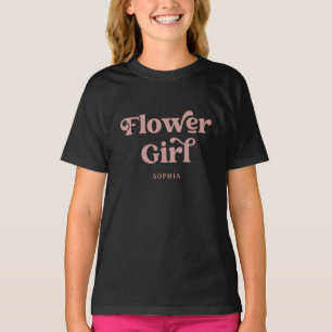Retro Boho Stof Roze Typografie Bloemenmeisje T-shirt