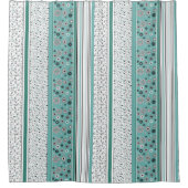 Retro BOHO Stripes Blauwgroen Douchegordijn (Voorkant)