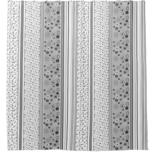 Retro BOHO Stripes Grijs Douchegordijn (Voorkant)