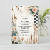 Retro Boho Studio Creatief Geïllustreerd Bruiloft Kaart (Staand voorkant)