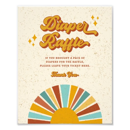 Retro Boho Sun Baby shower Luier Raffle Teken Foto Afdruk (Voorkant)