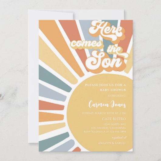 Retro Boho Sunshine Baby Shower Kaart (Voorkant)