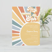 Retro Boho Sunshine Baby Shower Kaart (Staand voorkant)