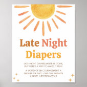 Retro Boho Sunshine Baby shower Late Night Luiers Poster (Voorkant)