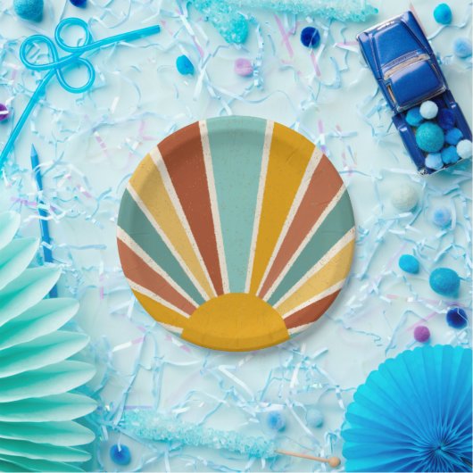 Retro Boho Sunshine Baby shower Papieren Bordje (Feest)