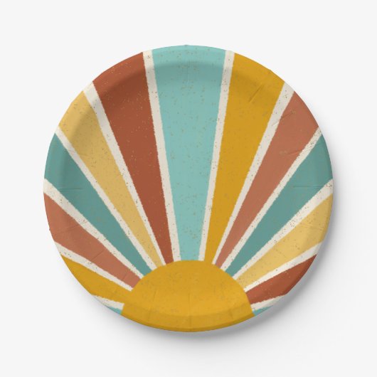 Retro Boho Sunshine Baby shower Papieren Bordje (Voorkant)