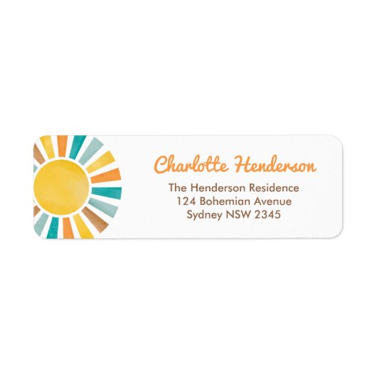 Retro Boho Sunshine Hier komt het Son Baby shower Etiket (Voorkant)