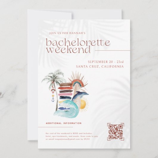 Retro Boho Surf Summer | Bachelorette Weekend Kaart (Voorkant)