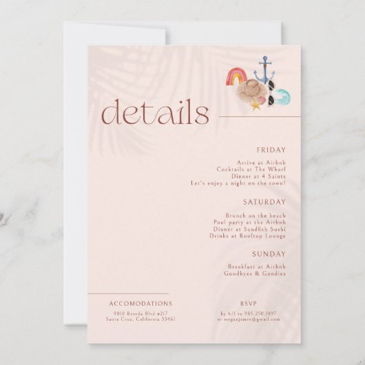 Retro Boho Surf Summer | Bachelorette Weekend Kaart (Achterkant)