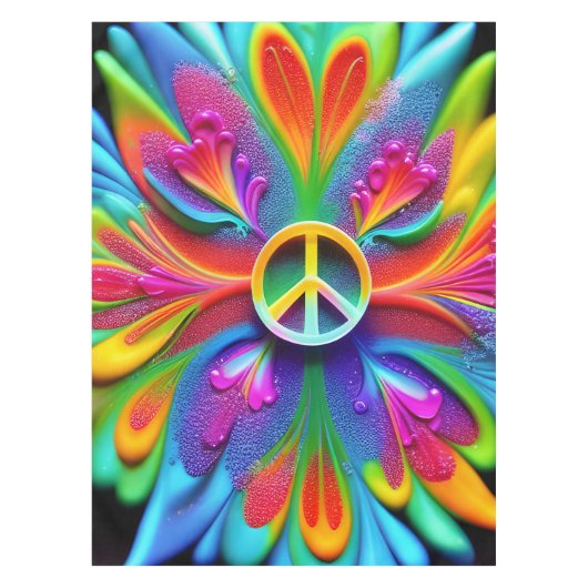 Retro Boho Tafelkleed Vredesbord  Hippie (Voorkant)