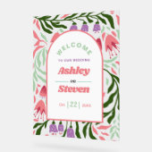 Retro boho takken met bloemen welkom huwelijk acryl bord (Hoek)