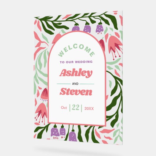 Retro boho takken met bloemen welkom huwelijk acryl bord (Hoek)