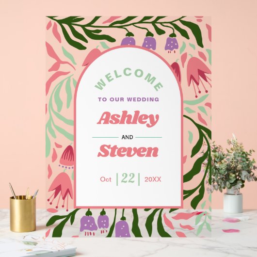 Retro boho takken met bloemen welkom huwelijk acryl bord (Huwelijk)