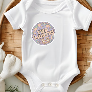 Retro Boho Teddybeer Baby Twee Maanden Mijlpaal Ronde Sticker