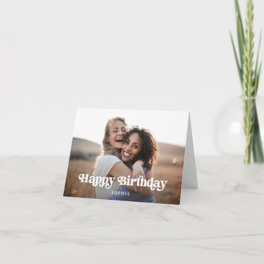 Retro Boho Tekst en Foto | Gefeliciteerd Kaart (Voorkant)