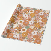 Retro Boho Terracotta Bloemen Bohemian Cadeaupapier (Uitgerold)