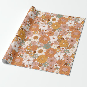 Retro Boho Terracotta Bloemen Bohemian Cadeaupapier