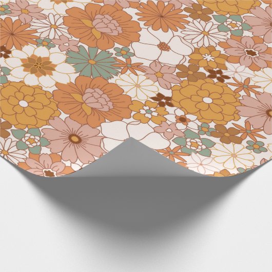 Retro Boho Terracotta Bloemen Bohemian Cadeaupapier (Hoek)