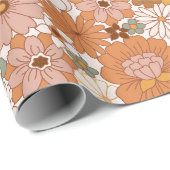 Retro Boho Terracotta Bloemen Bohemian Cadeaupapier (Rol Hoek)