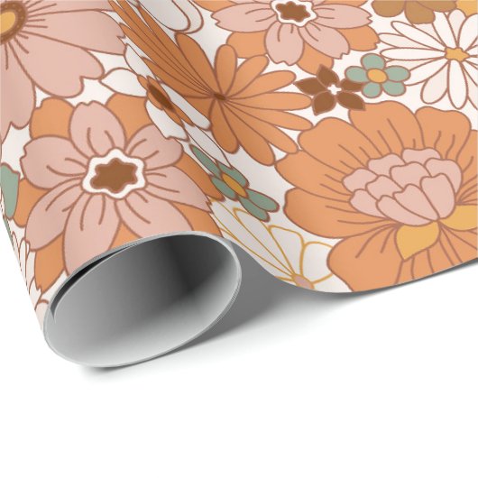 Retro Boho Terracotta Bloemen Bohemian Cadeaupapier (Rol Hoek)