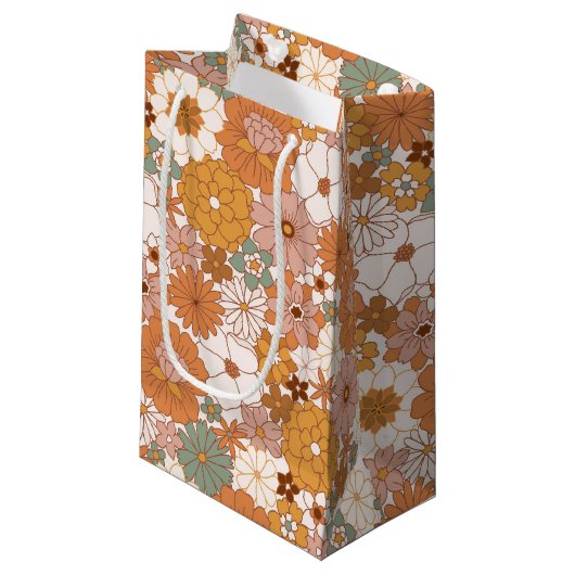 Retro Boho Terracotta Bloemen Bohemian Klein Cadeauzakje (Voorkant Gekanteld)