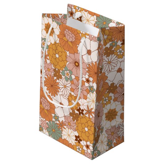 Retro Boho Terracotta Bloemen Bohemian Klein Cadeauzakje (Achterkant Gekanteld)