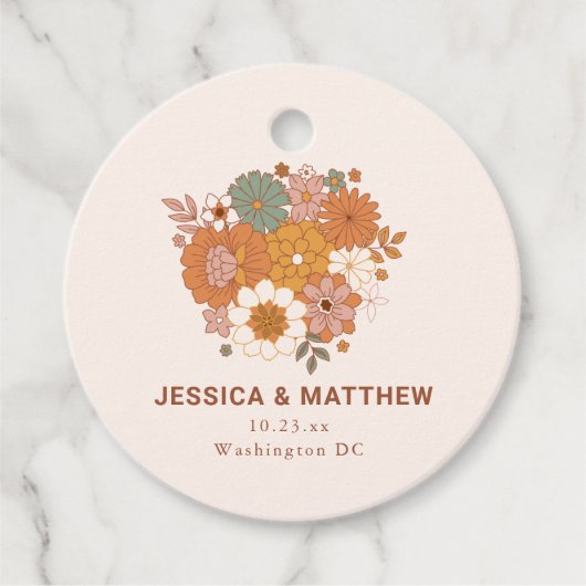Retro Boho Terracotta Bloemstuk Aangepaste Namen B Bedankjes Labels (Voorkant)