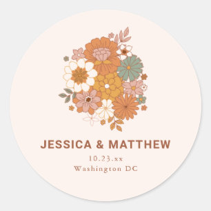 Retro Boho Terracotta Bloemstuk Aangepaste Namen B Ronde Sticker